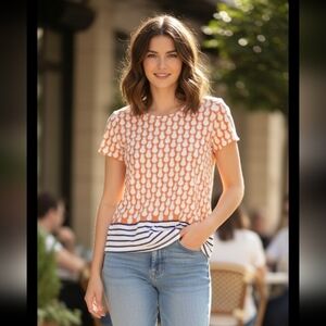 Talbots Womens  Pineapples Prints Short Sleeves Size MP